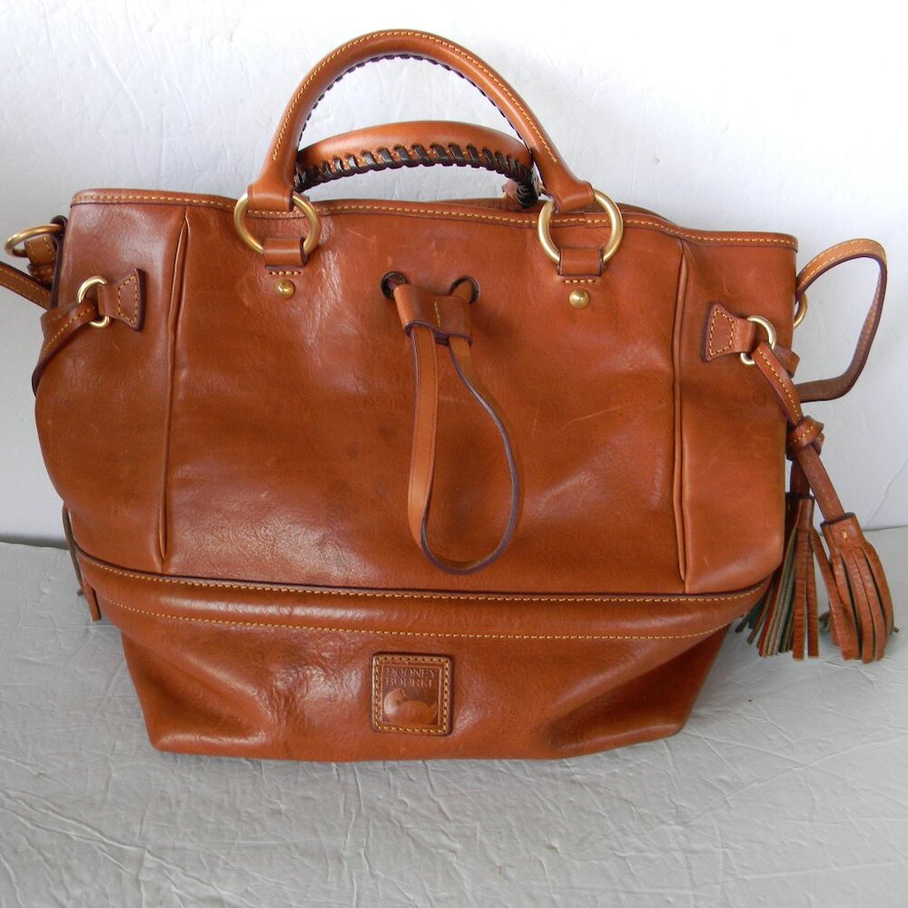 DOONEY & BOURKE FLORENTINE NATURAL TAN LEATHER BUCKLEY BUCKET DRAWSTRING BAG